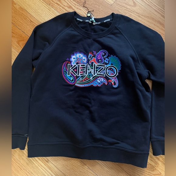 Kenzo Black Paisley Logo Embroidered Cotton Crewneck Sweatshirt L - Picture 3 of 7